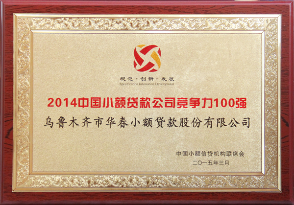 2014中國小額貸款公司競爭力100強企業(yè)